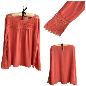 🚨 NWT Forgotten Grace Coral Long Sleeve w/Lace Top Size XL